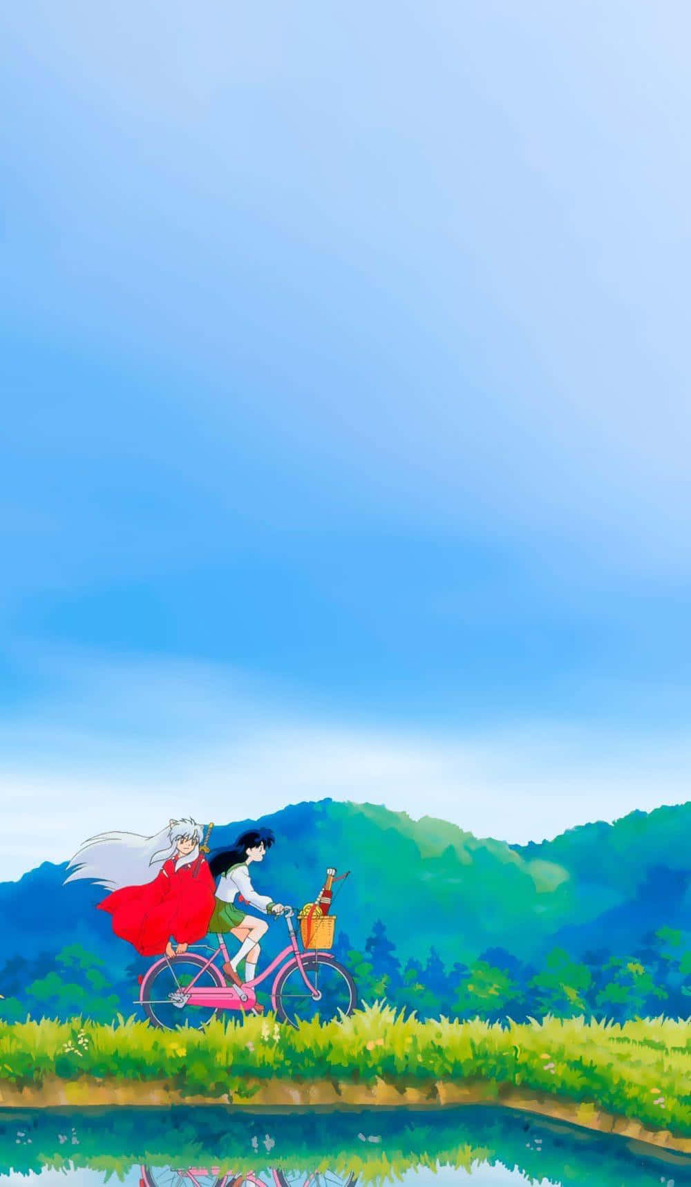 Inuyasha And Kagome Biking Phone Background