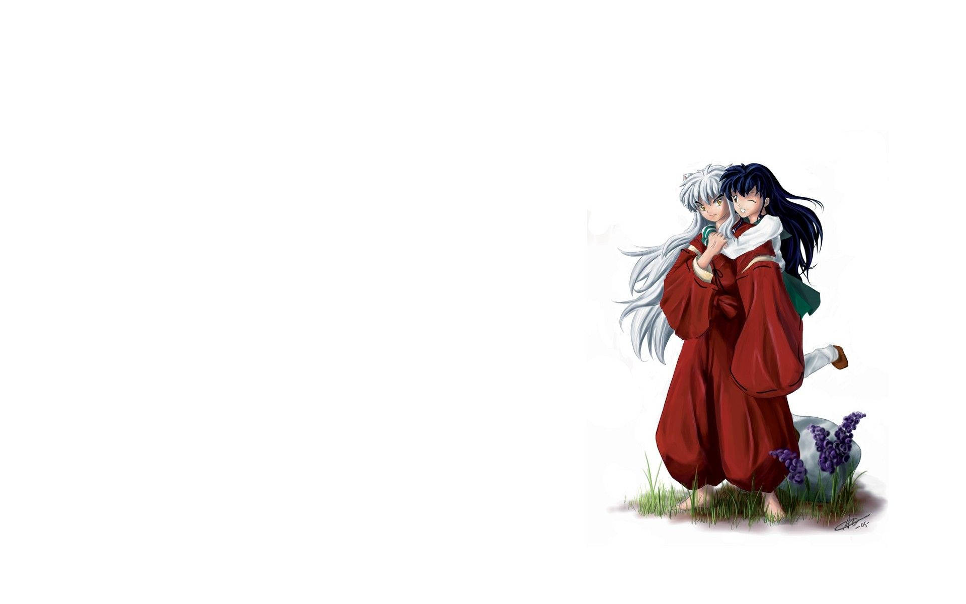 Inuyasha And Kagome In White Background