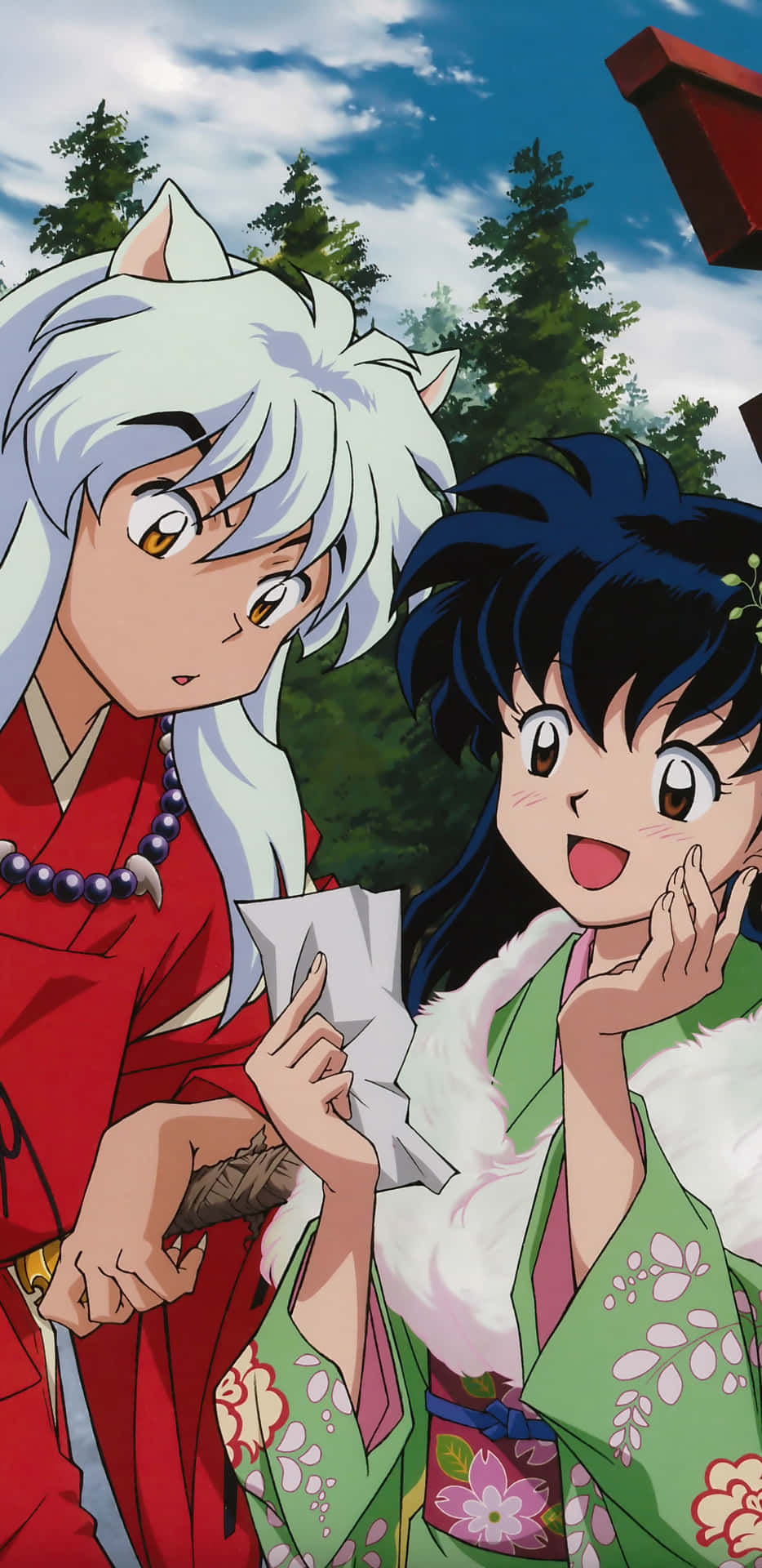 Inuyasha And Kagome Reading Note Phone Background