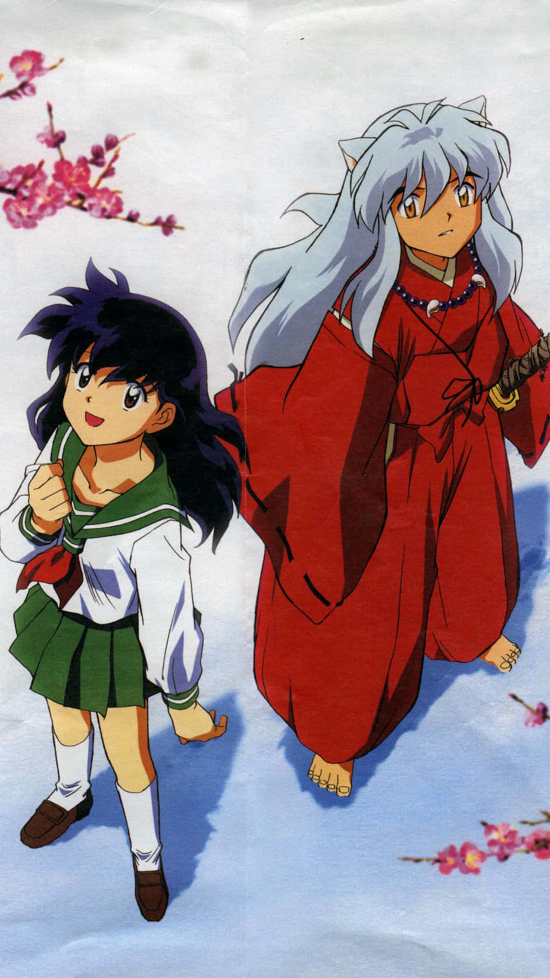 Inuyasha And Kagome With Floral Tree Phone Background