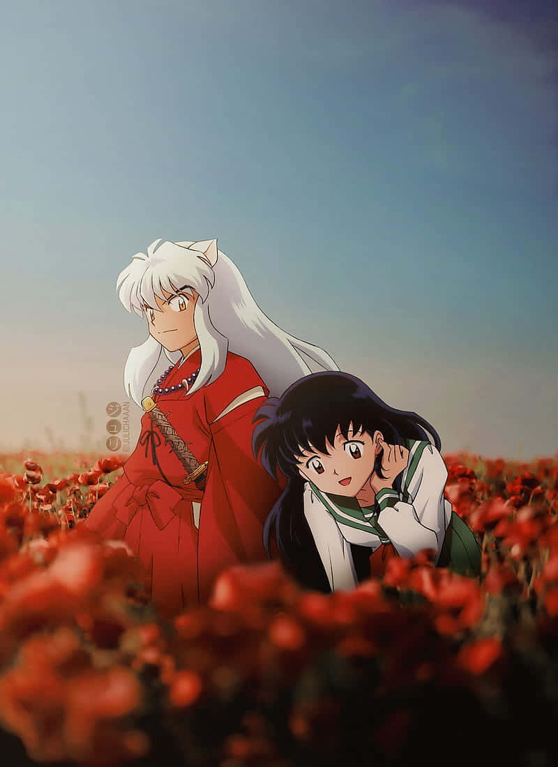 Inuyasha In Flower Garden Phone Background