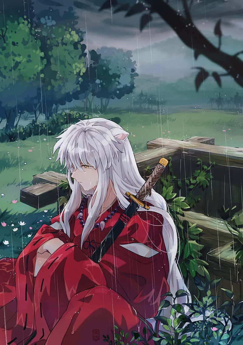 Inuyasha Waiting In The Rain Phone Background