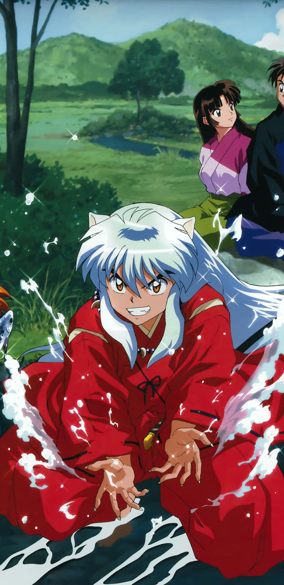 Inuyasha With Friends In River Phone Background