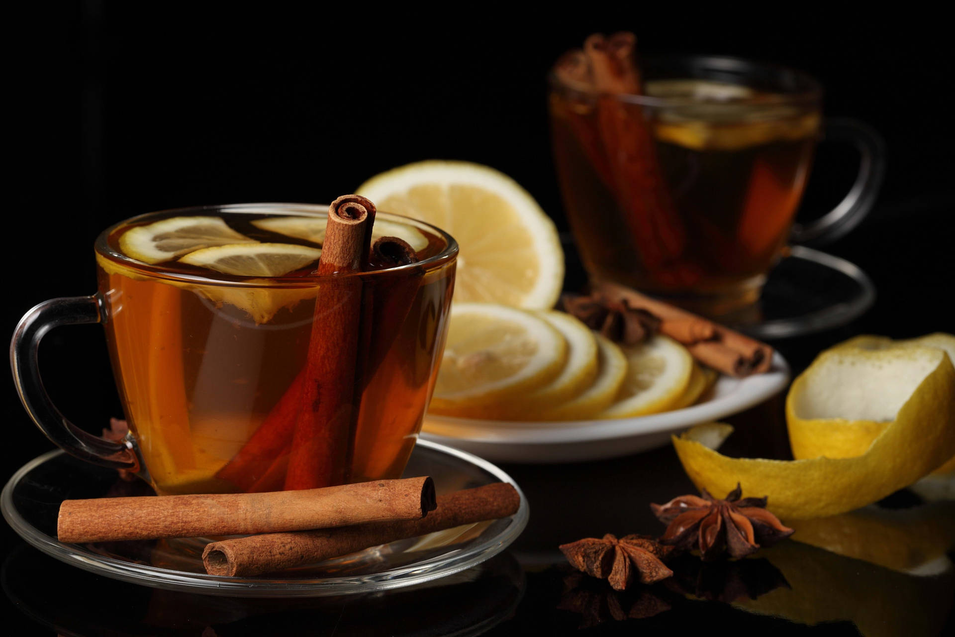 Invigorating Hot Tea With Cinnamon Sticks Background