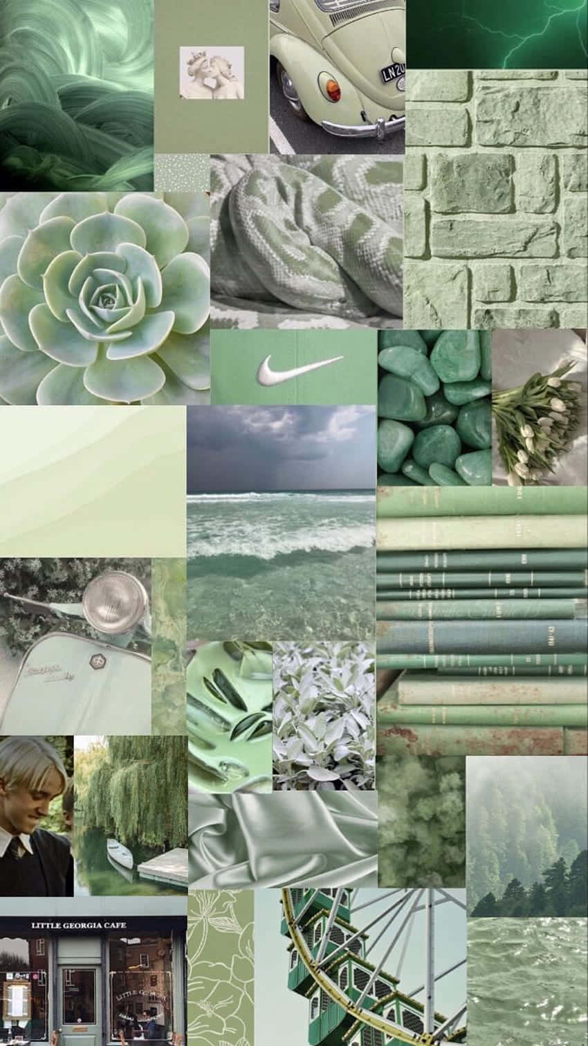 Invigorating Pop-culture Symbols In A Cute Sage Green Backdrop Background