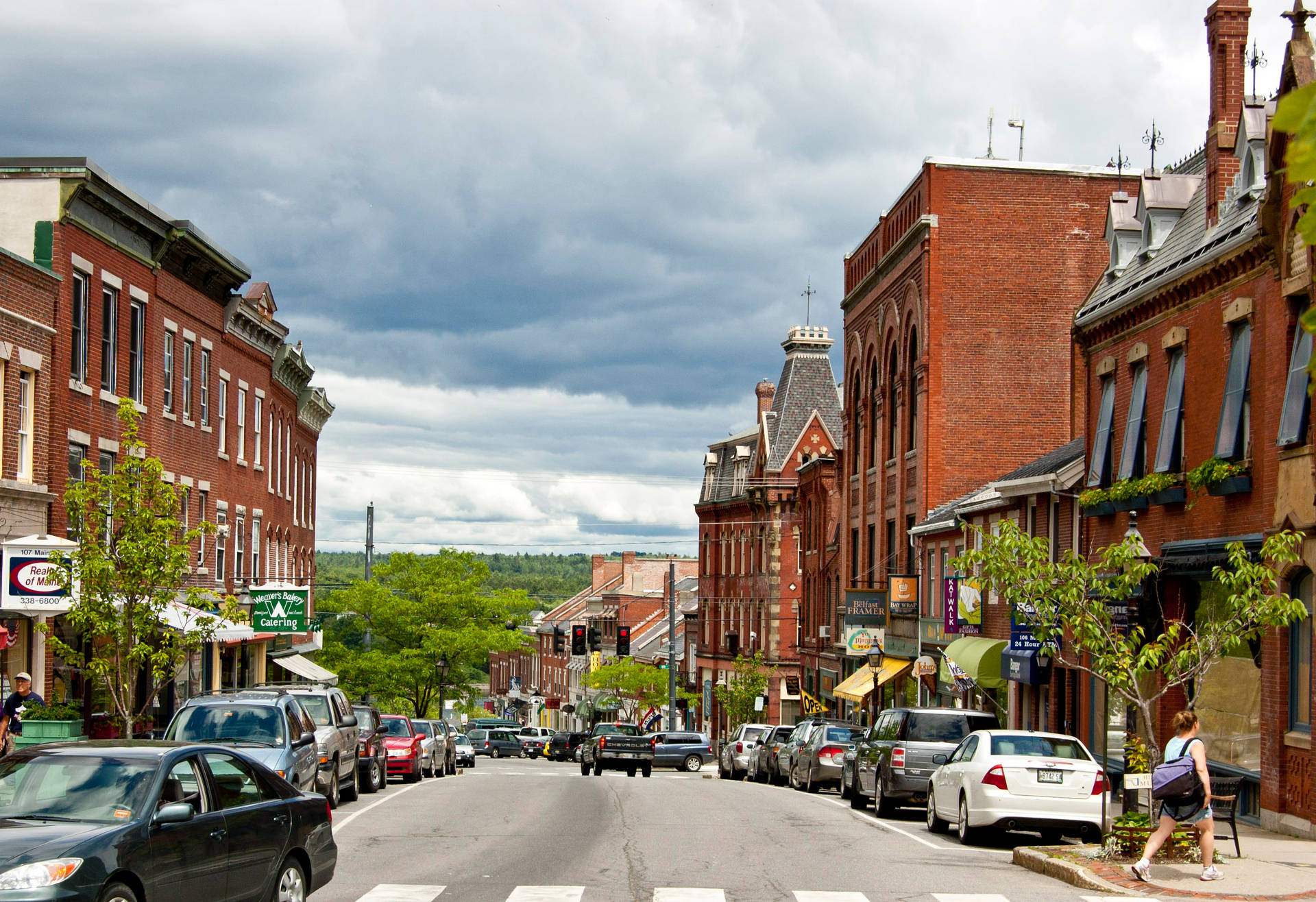 Inviting Cityscape Of Maine Street, Belfast, Usa