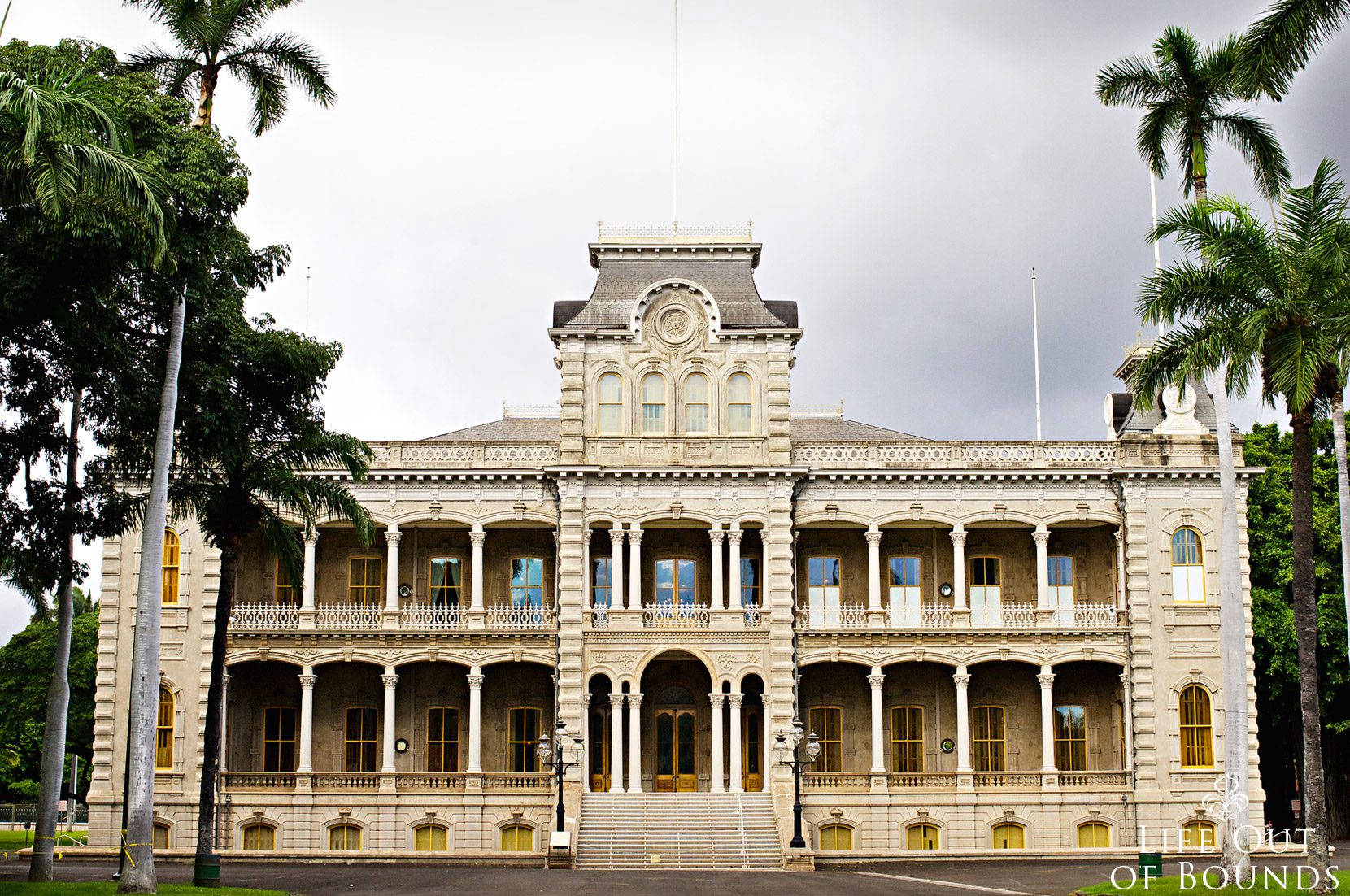 Iolani Palace Against Gloomy Sky Background