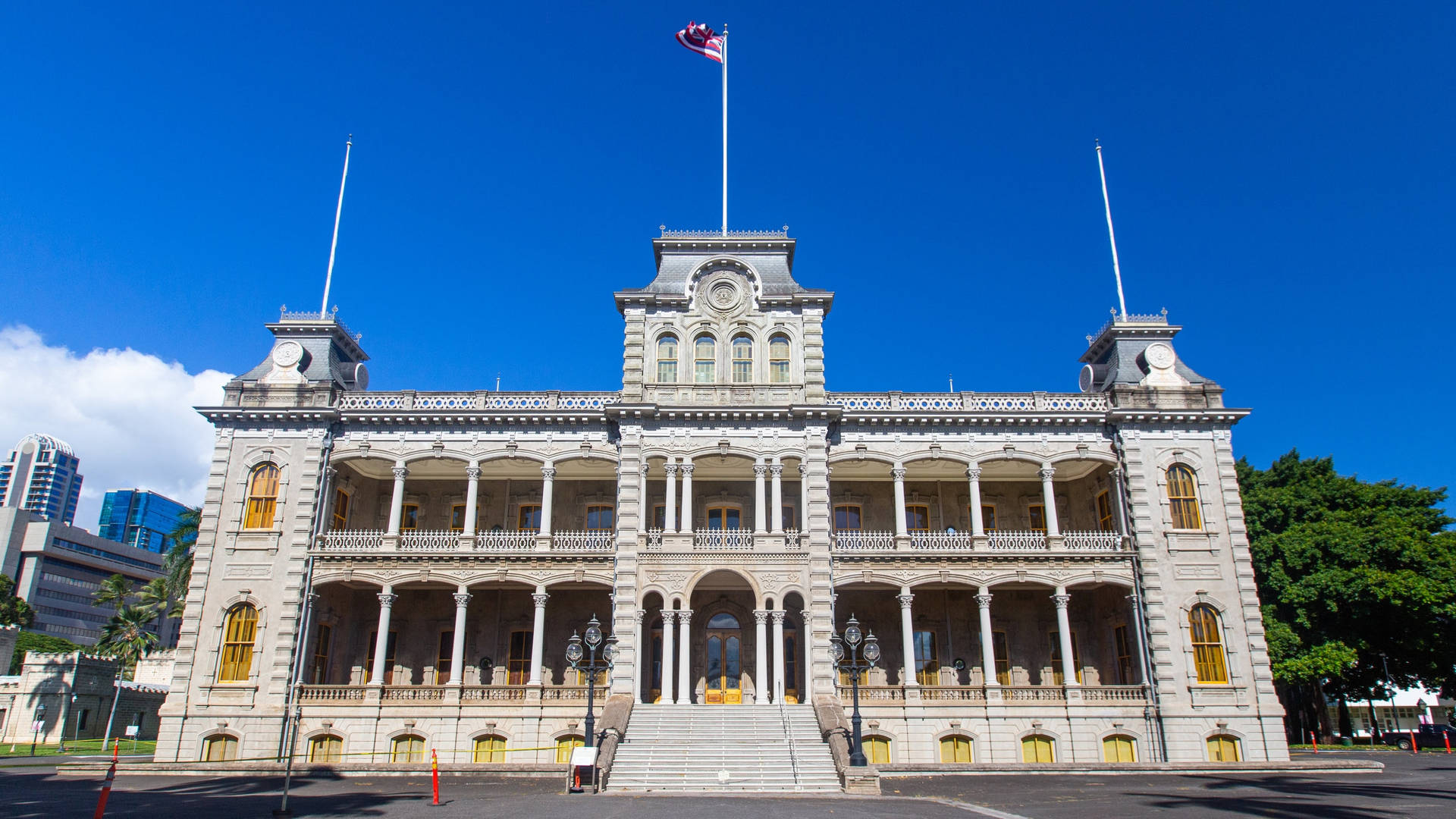 Iolani Palace Bright Blue Sky Background