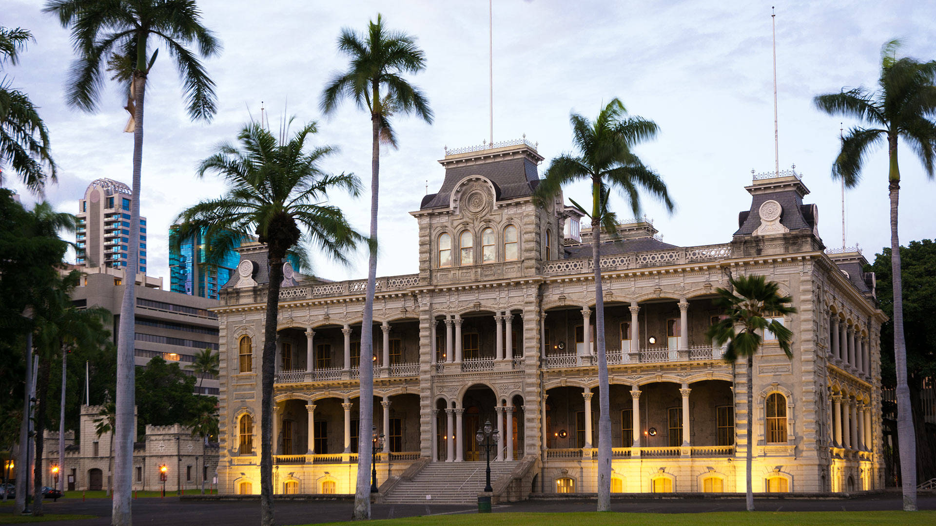 Iolani Palace Lights On Background