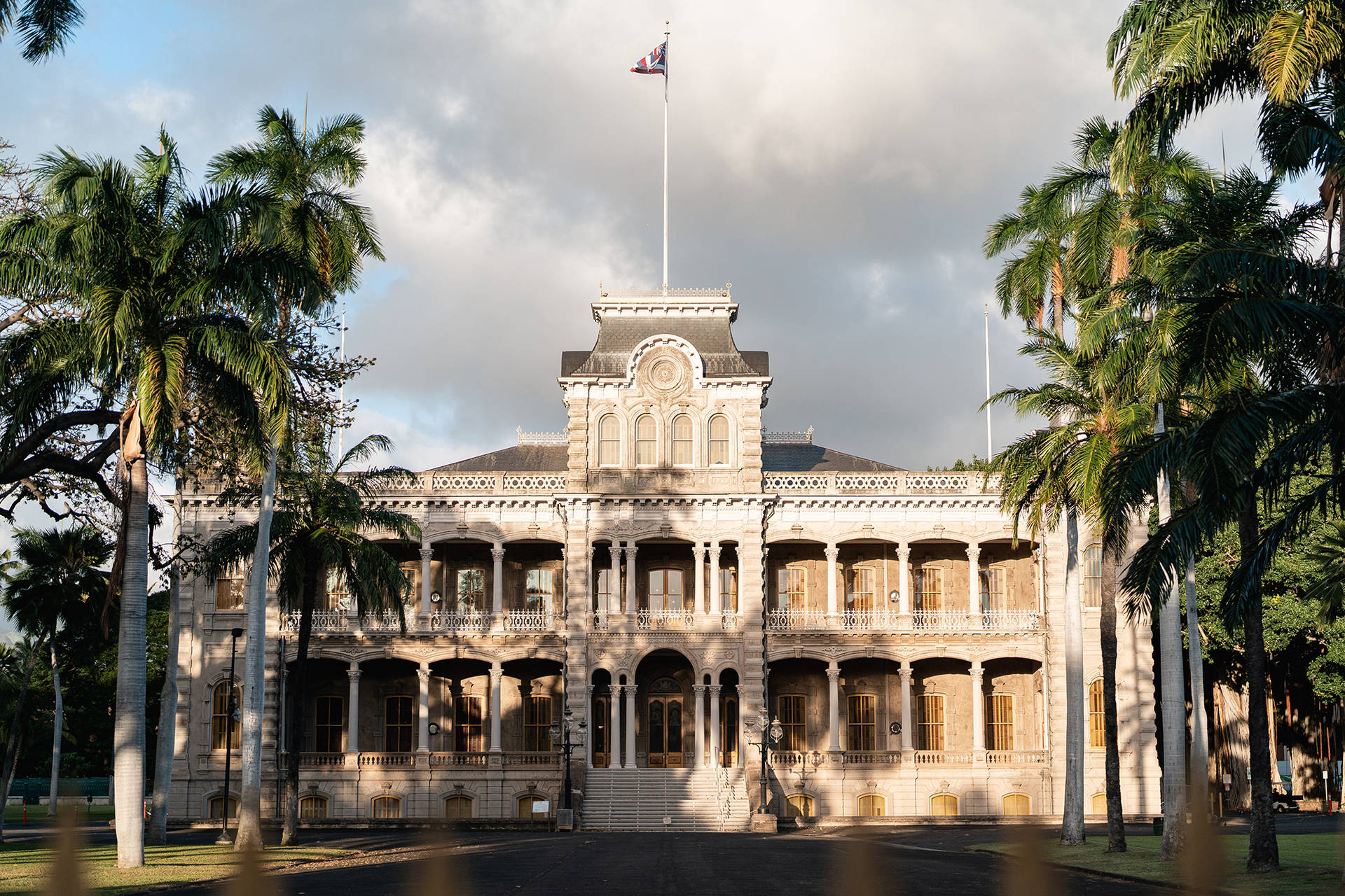 Iolani Palace With Tree Shadows Background