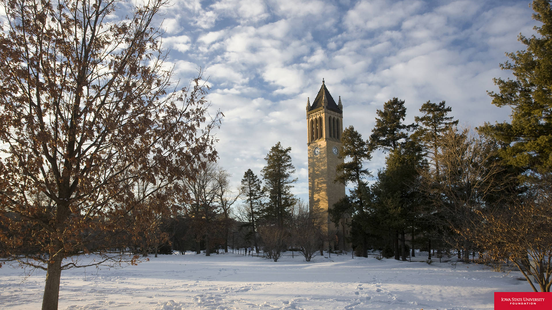 Iowa State University Campanile In Winter Background