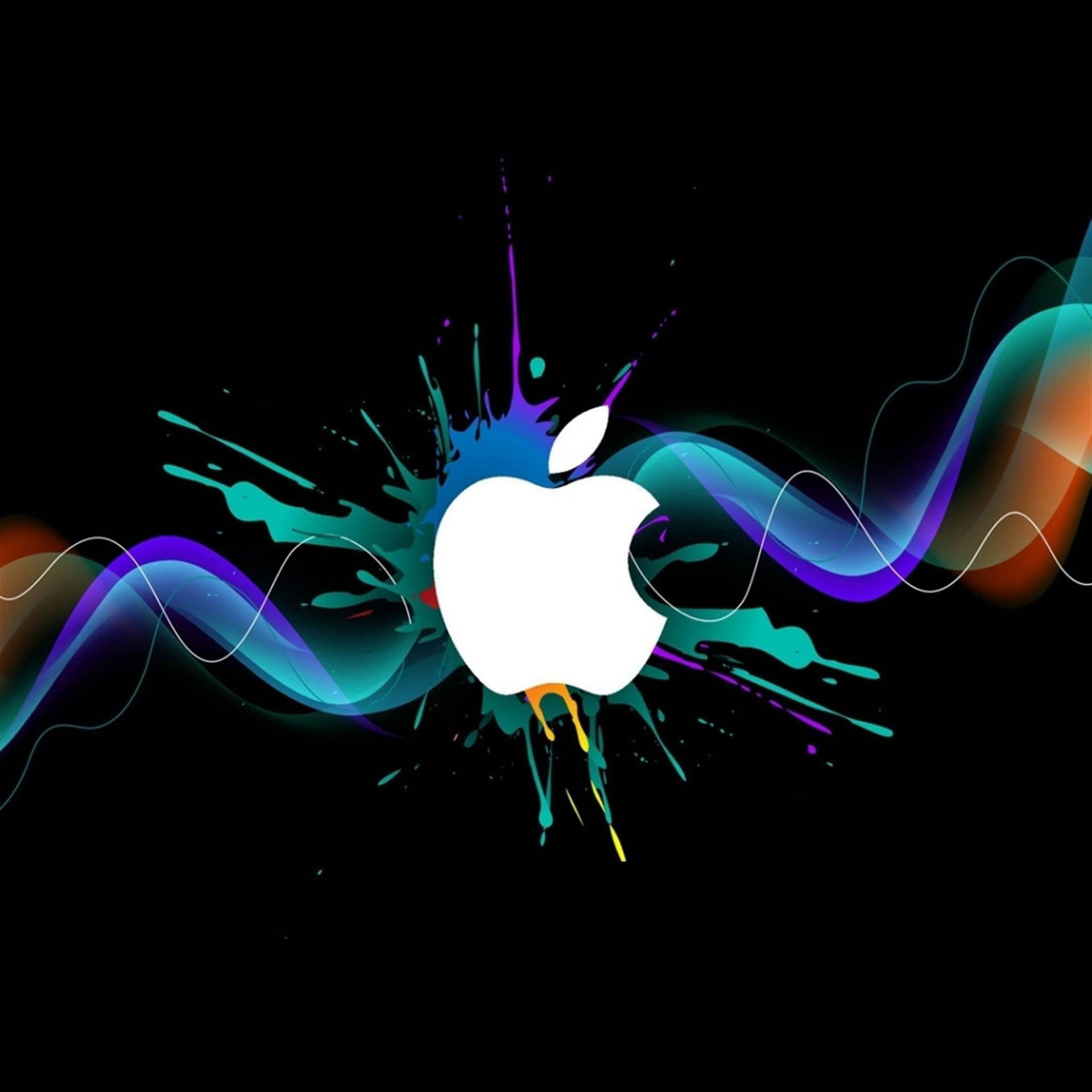 Ipad Pro Apple Logo On Paint And Waves Background