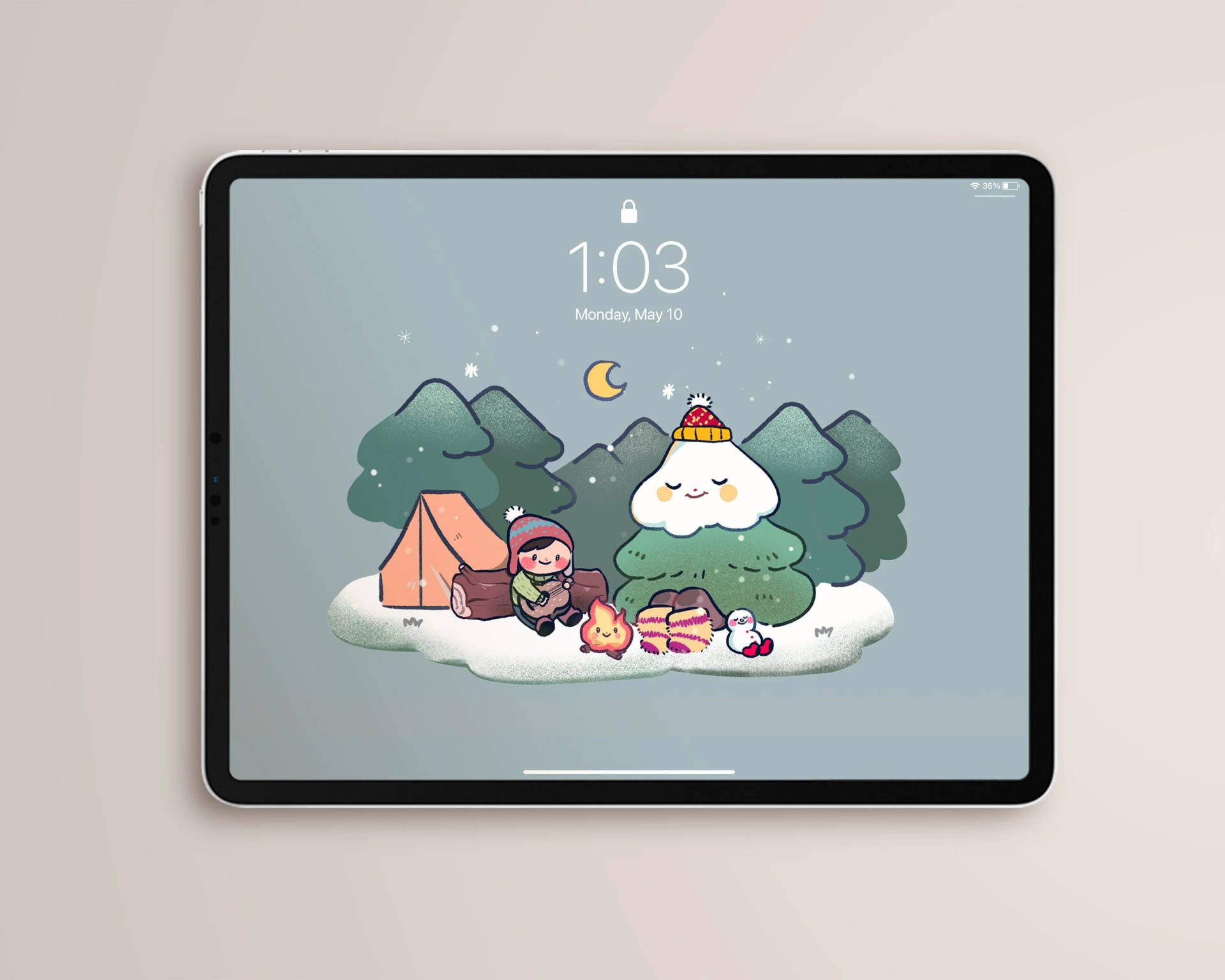 Ipad Pro Cute Camping Camping In Forest Background