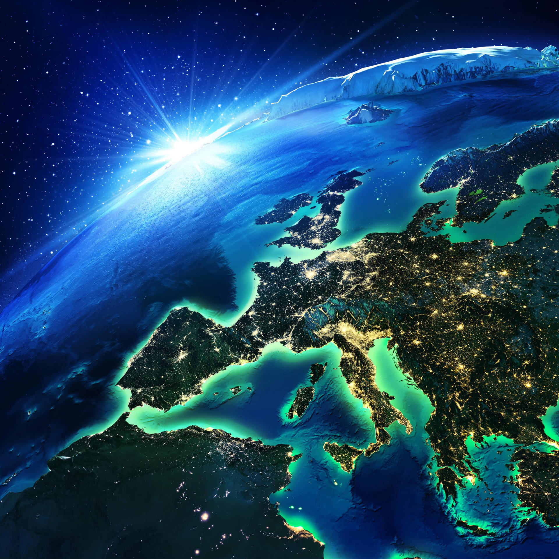 Ipad Pro Satellite Image Of Europe Background