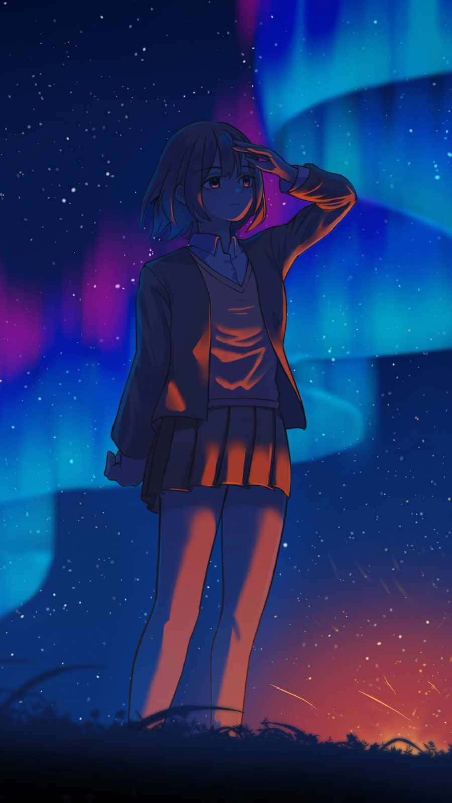 Iphone 12 Anime Girl Aurora Borealis