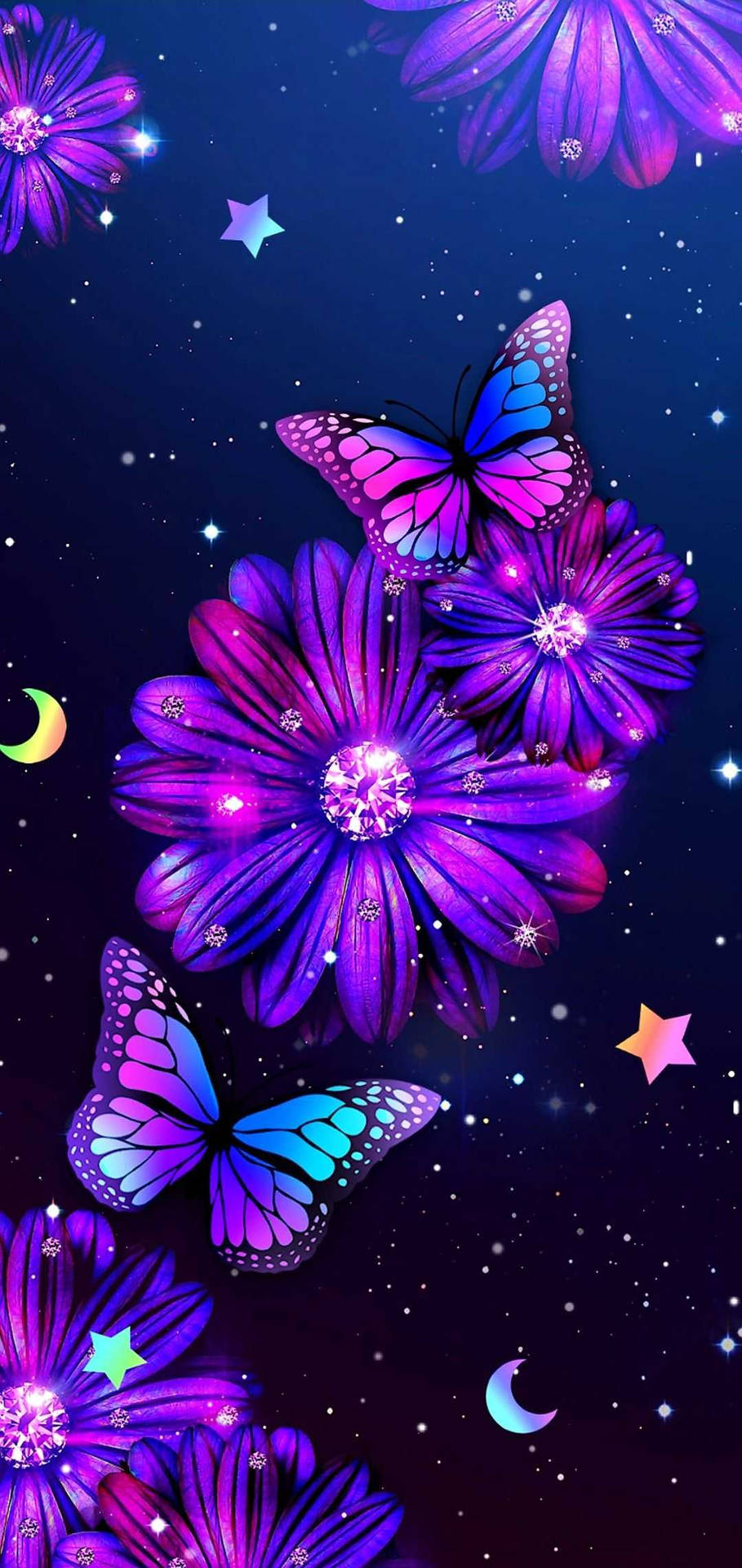 Iphone 7 Plus Space Flowers And Butterflies Background
