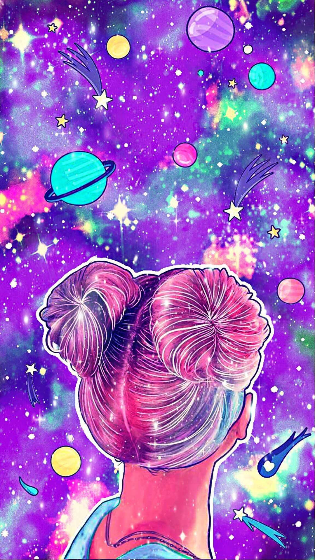 Iphone 7 Plus Space Girl Hair Buns Background