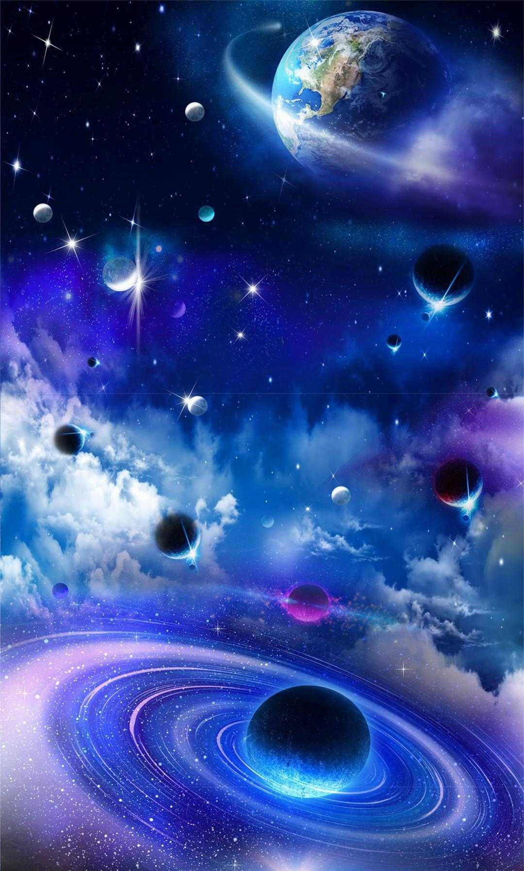 Iphone 7 Plus Space Purple Planets Background