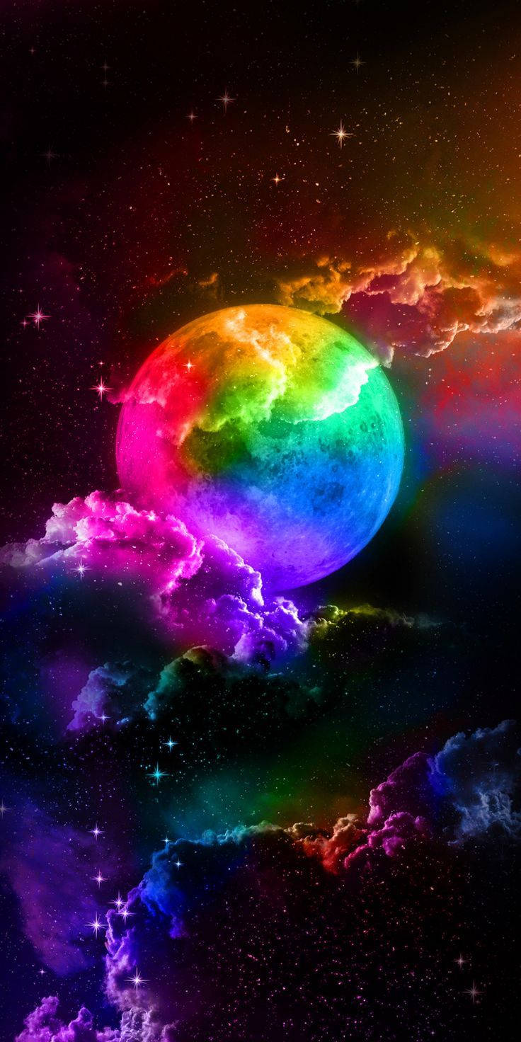 Iphone 7 Plus Space Rainbow Moon And Clouds Background