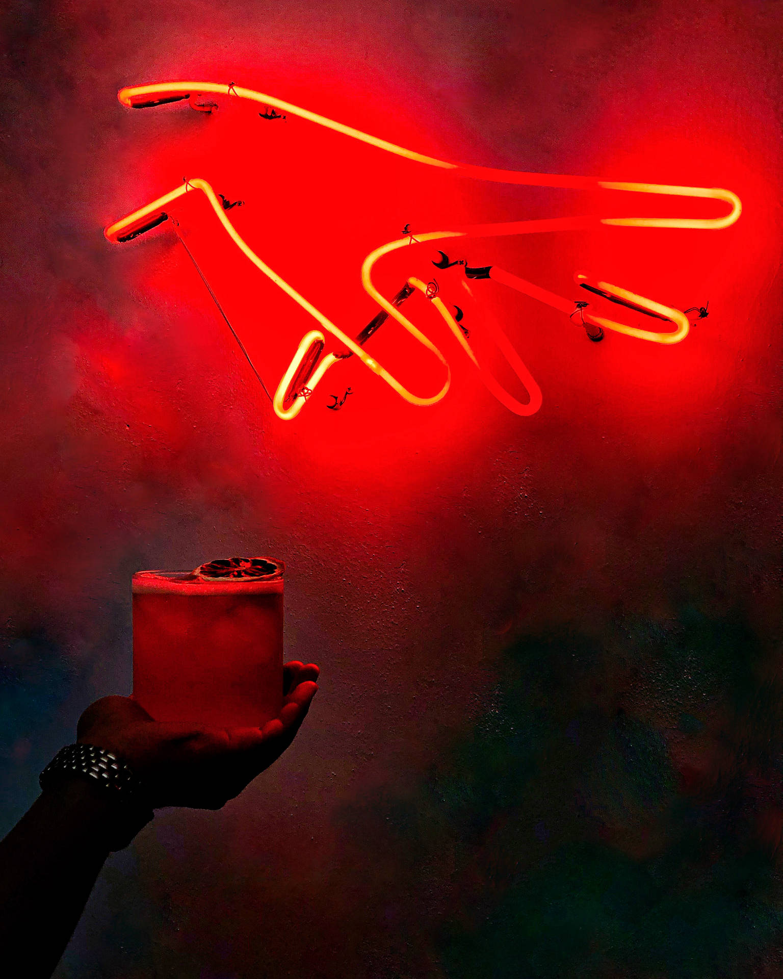 Iphone 8 Red Neon Hand Sign Background