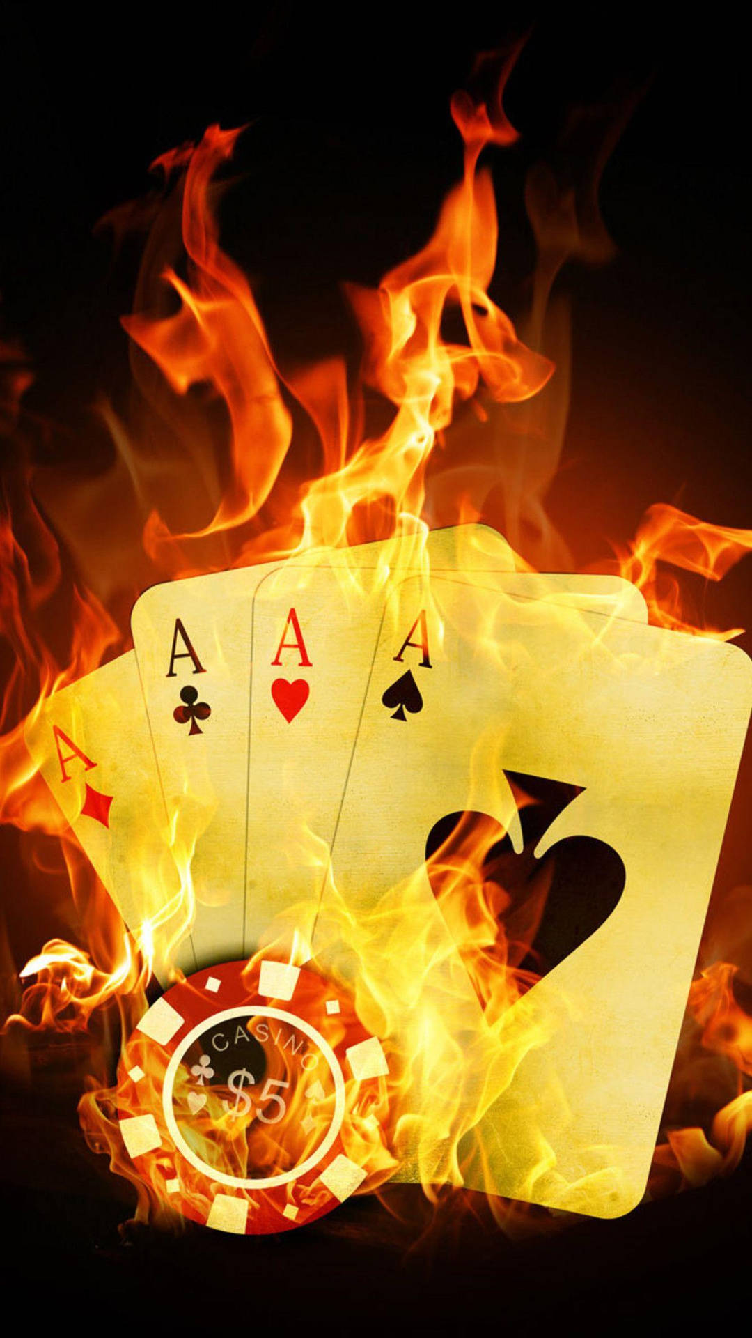 Iphone Cards Of Aces On Fire Background