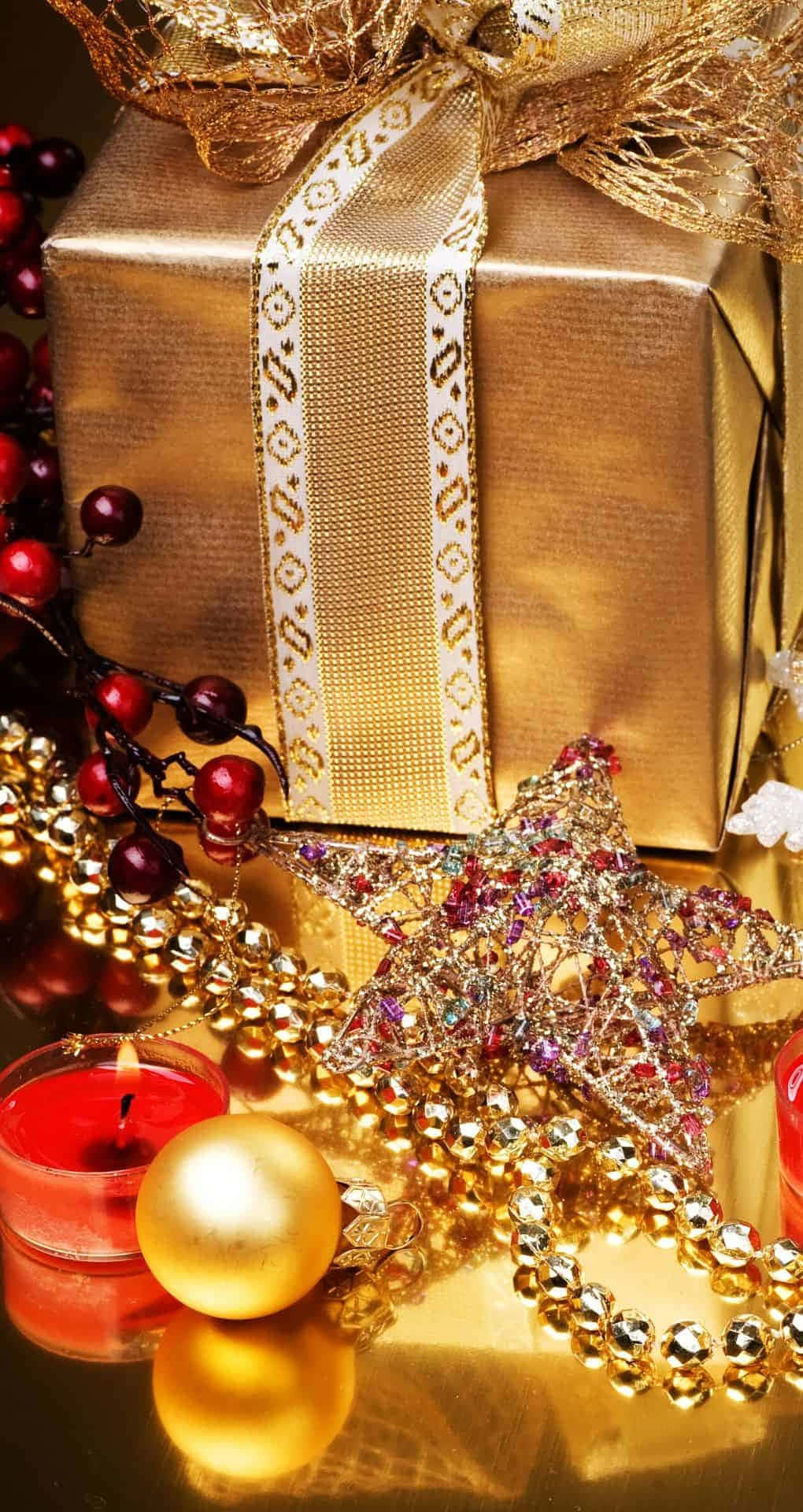 Iphone Christmas Aesthetic Gold Presents Background