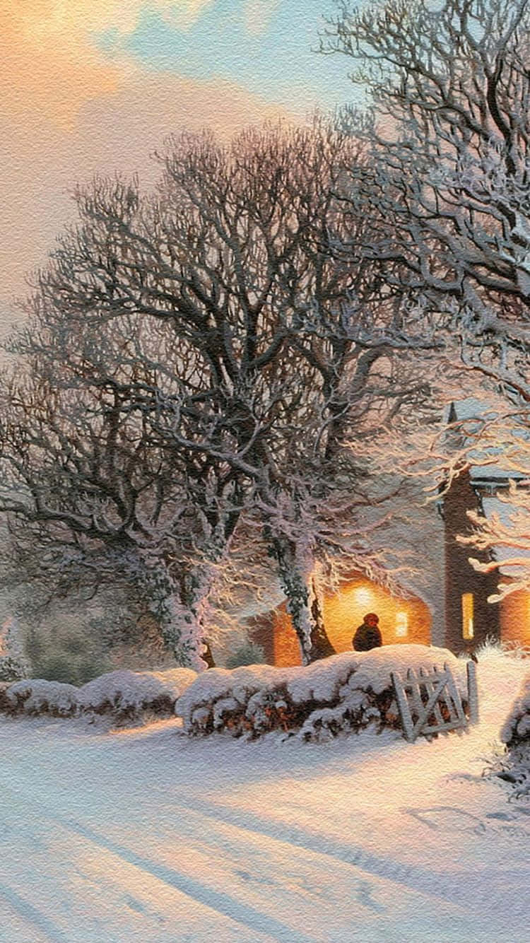 Iphone Christmas Snow Barren Trees Background