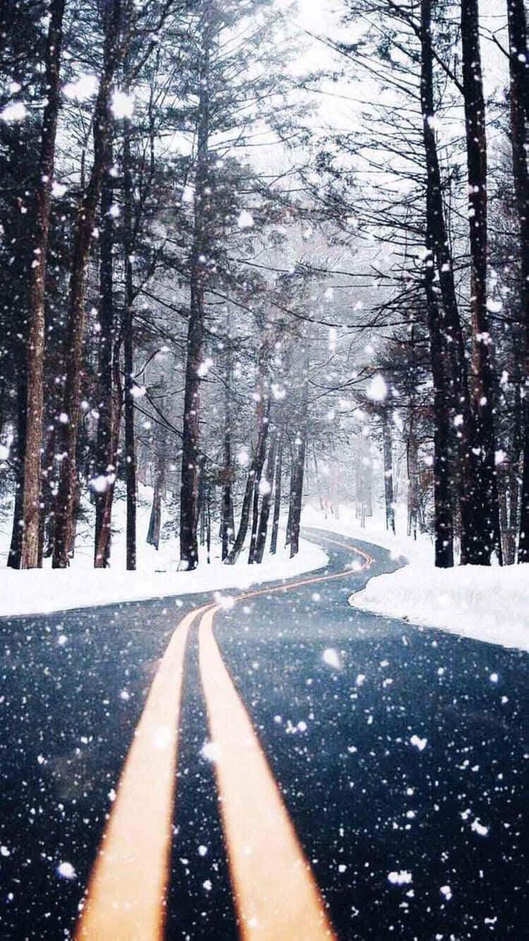 Iphone Christmas Snow Road Background
