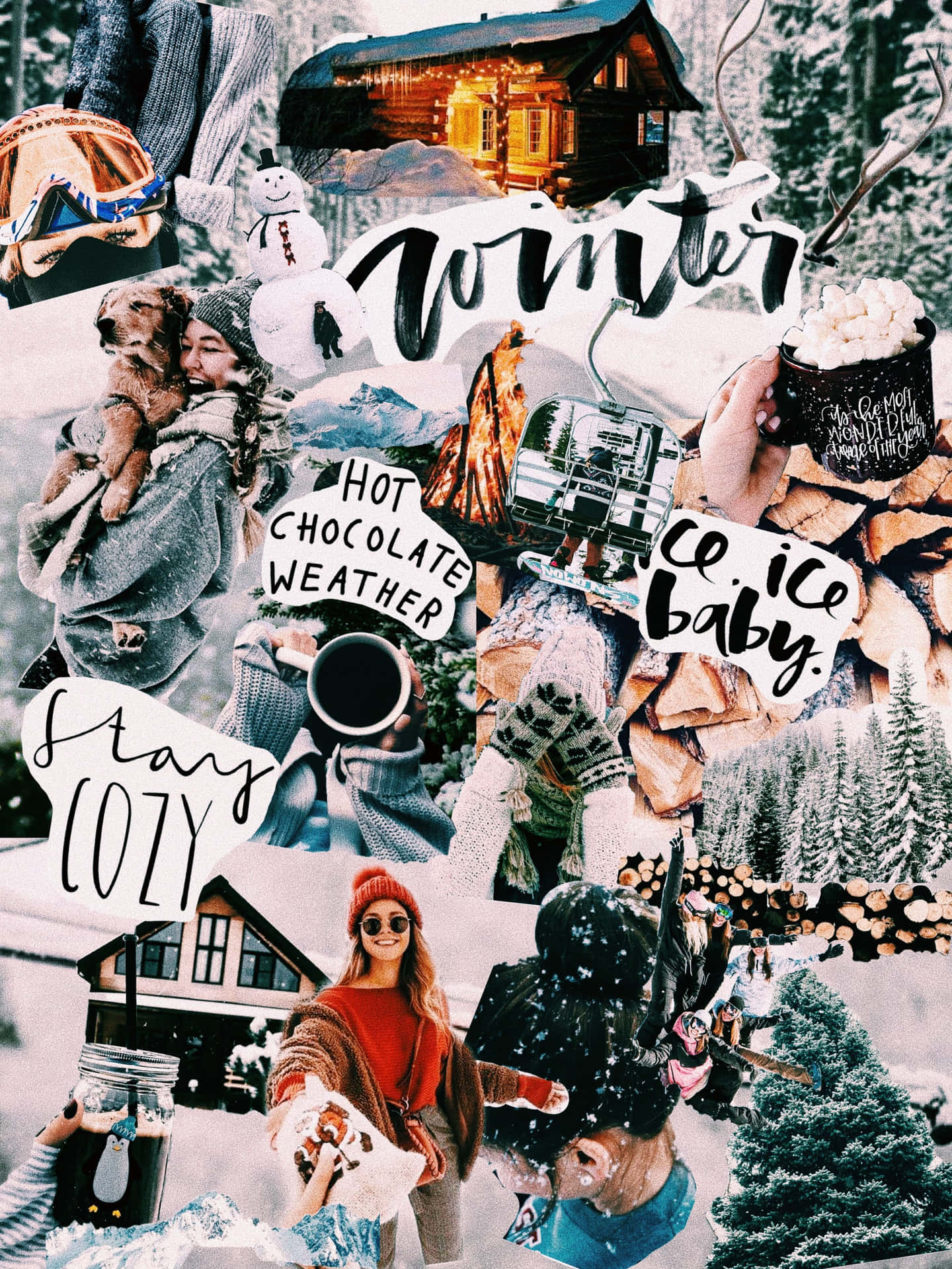 Iphone Collage Of A Girl During Winter Season Background