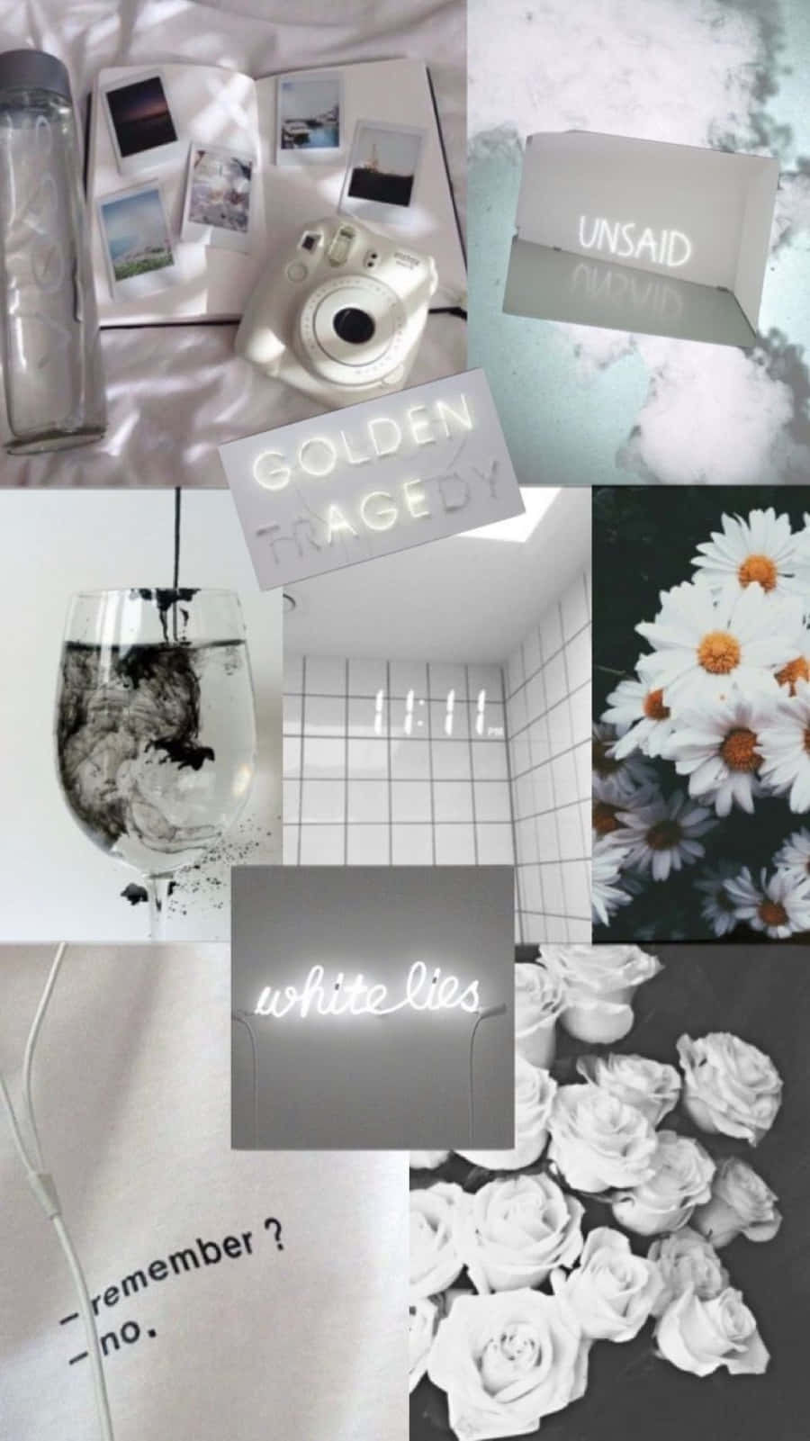 Iphone Collage Of Camera And White Flowers Background