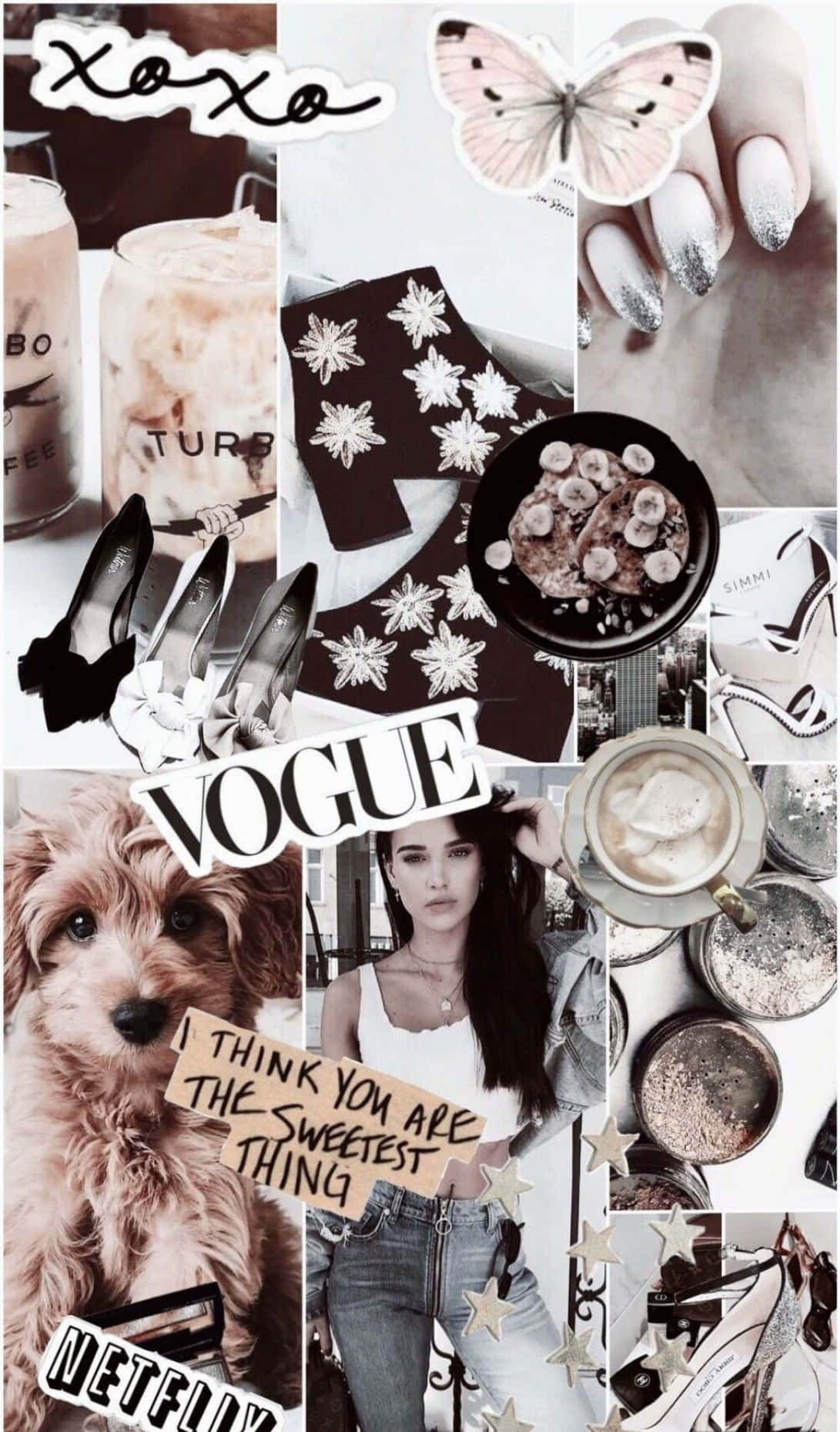 Iphone Collage With Coffee And Vogue Text Background