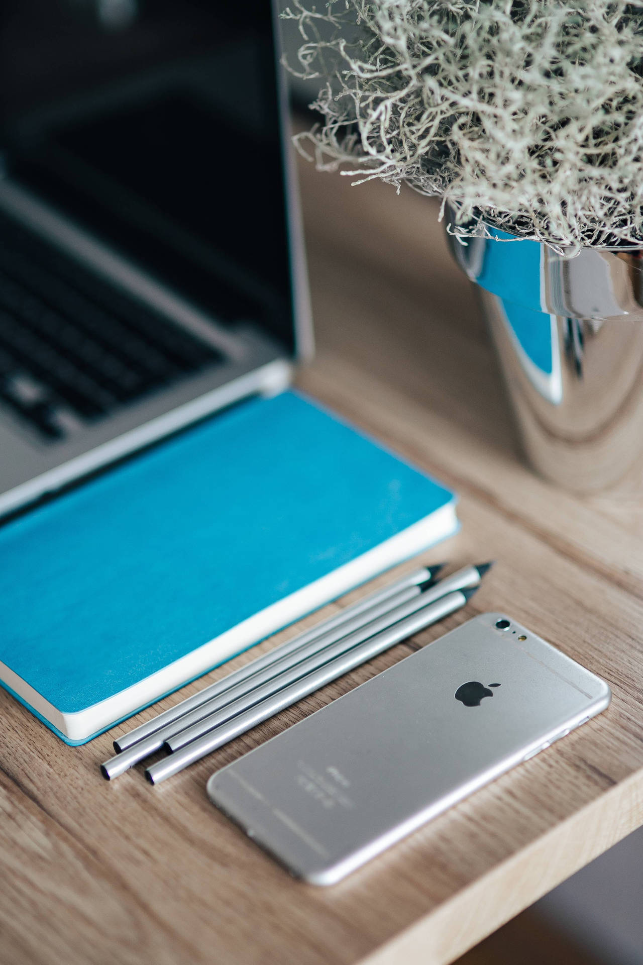 Iphone Desk Close Up Blue Journal