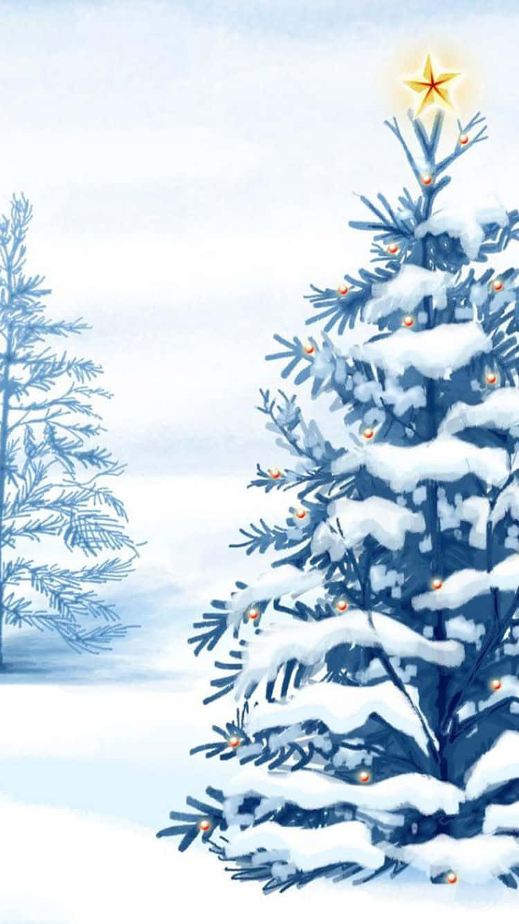 Iphone Evergreen Christmas Tree Snow Background