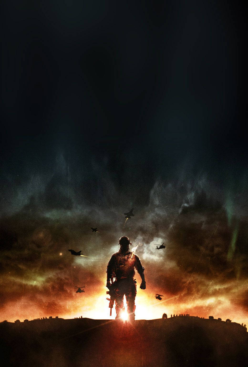 Iphone Gaming Soldier Against Sunset Background