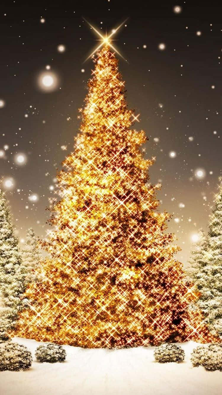 Iphone Gold Christmas Tree Snow Background