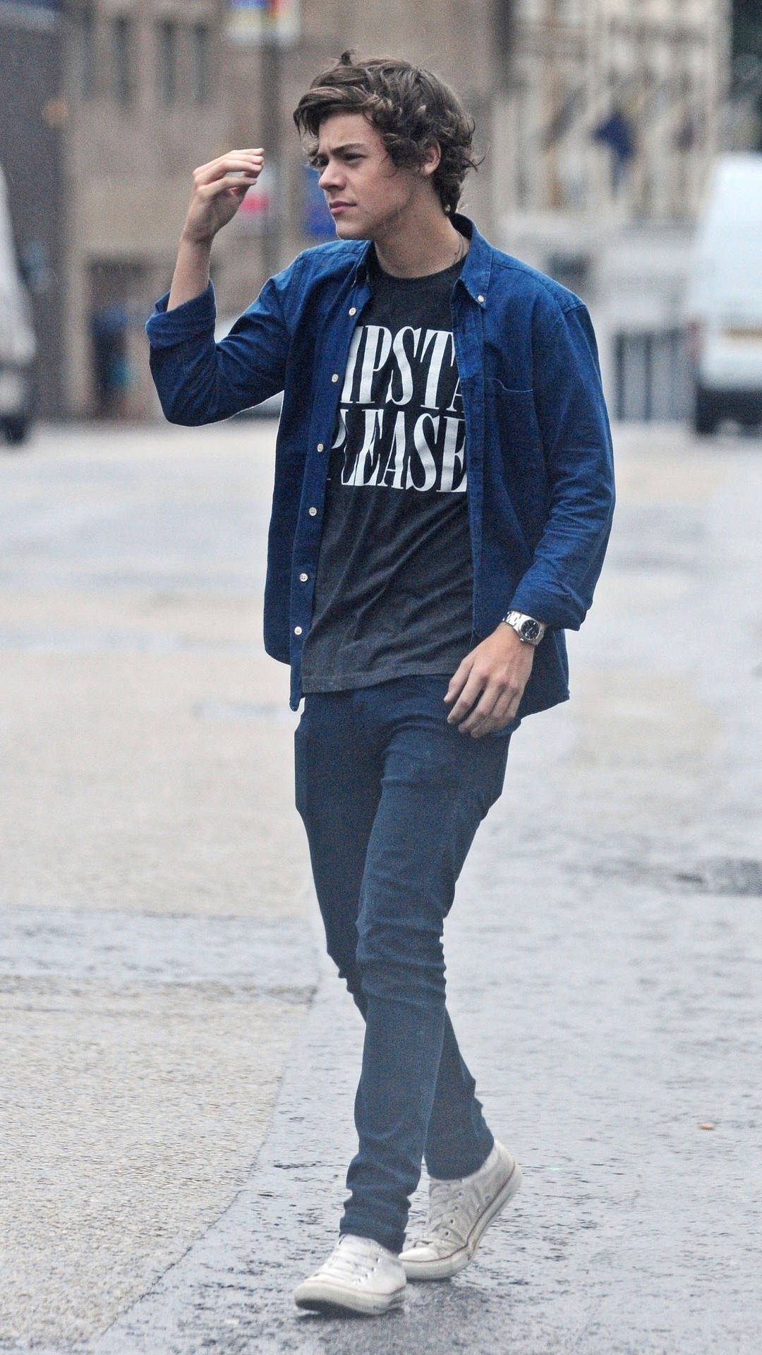 Iphone Harry Styles In A Blue Jacket Background