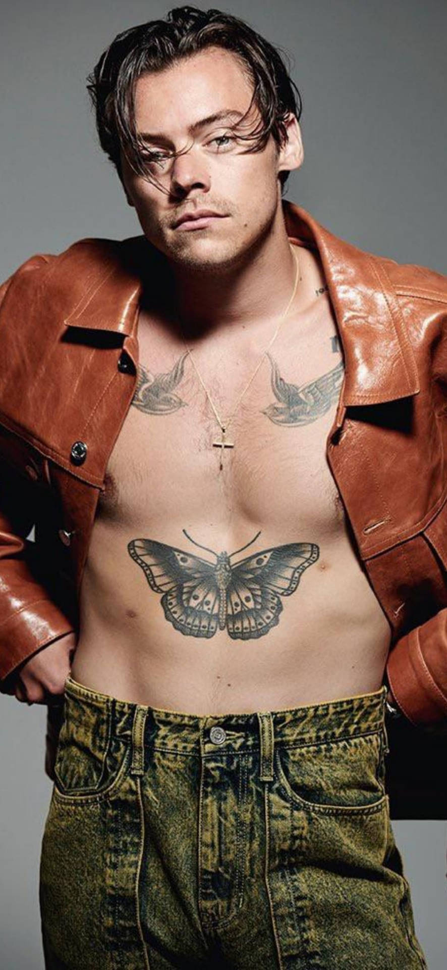 Iphone Harry Styles With Butterfly Tattoo Background