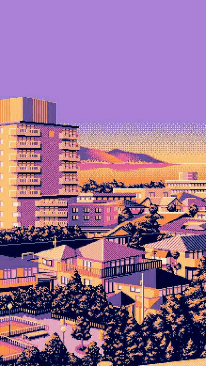Iphone Home Screen Japanese Town Pixel Background