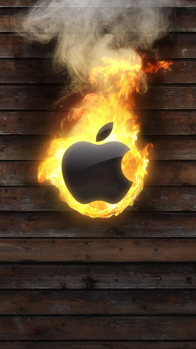 Iphone Logo Burning Fire Smoke Background