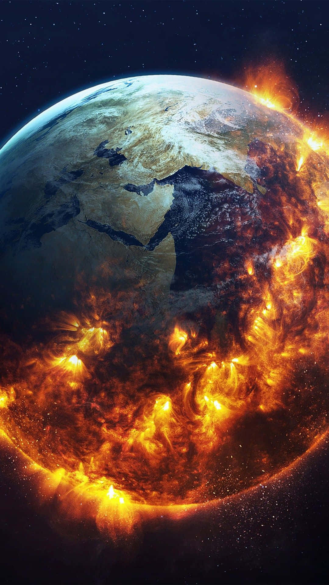 Iphone Planet Earth Burning Away Background