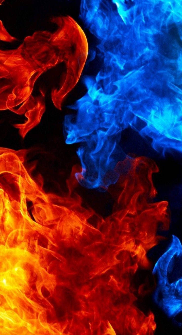 Iphone Red And Blue Fire Collide Background