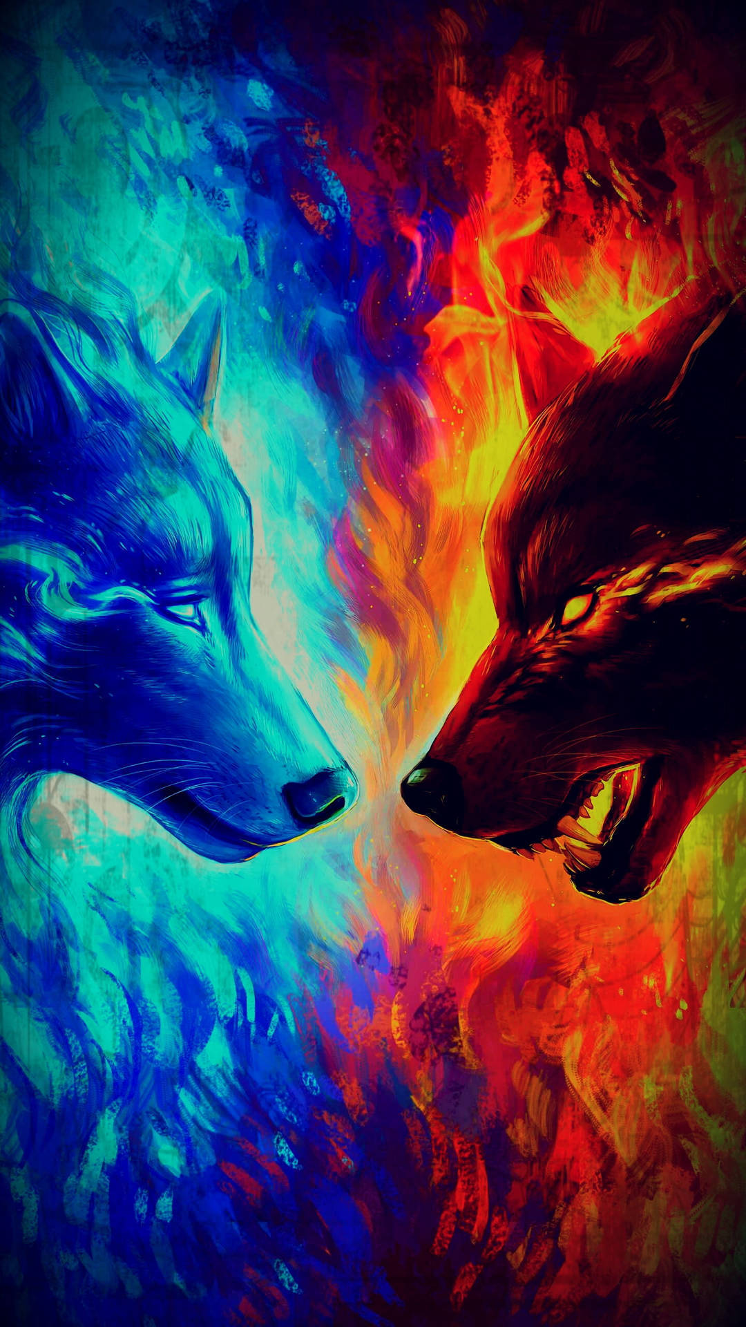 Iphone Red And Blue Fire Wolf