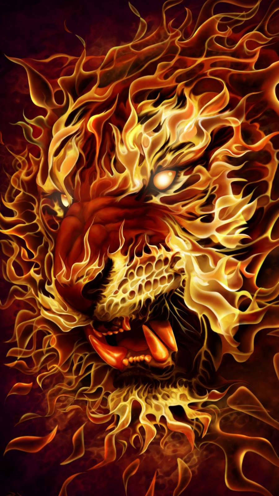 Iphone Tiger Angry Fire Background