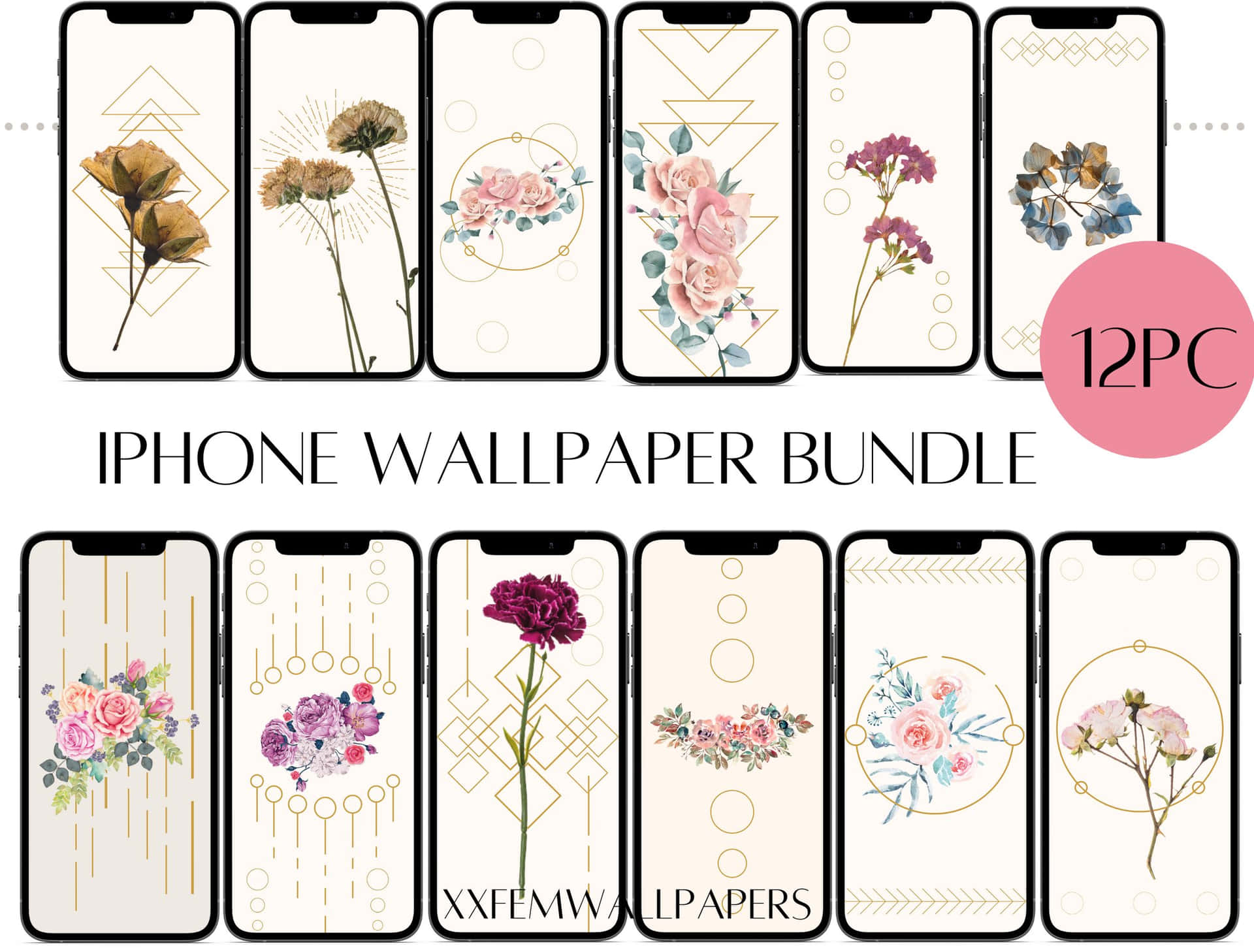 Iphone Wallpaper Bundle With Different Floral Designs Background