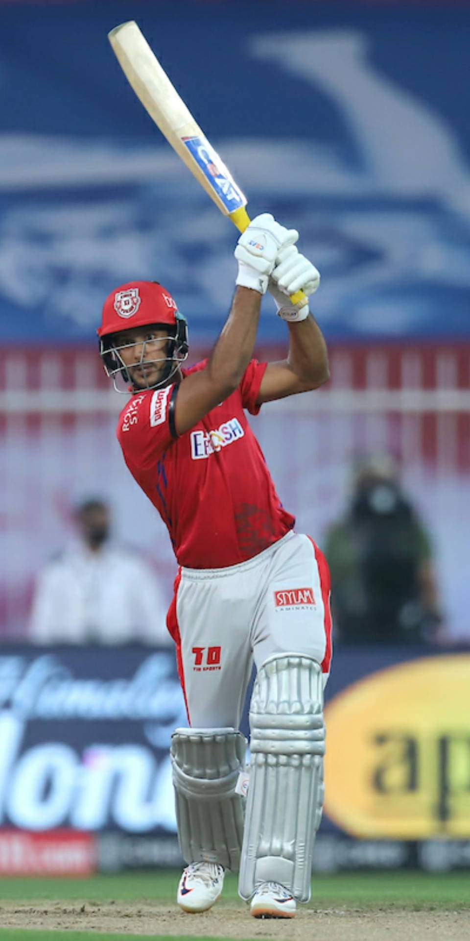 Ipl 2021 Mayank Agarwal Raised Bat Background