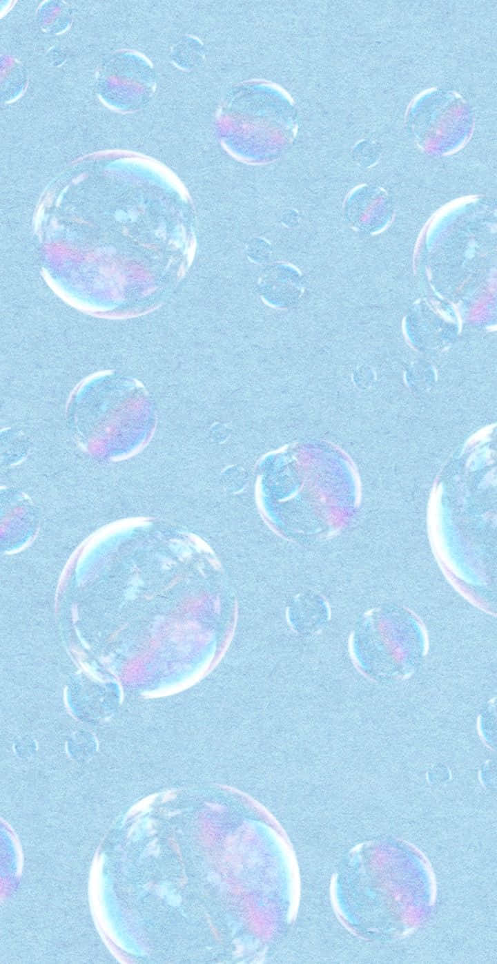 Iridescent Soap Bubbles Blue Background