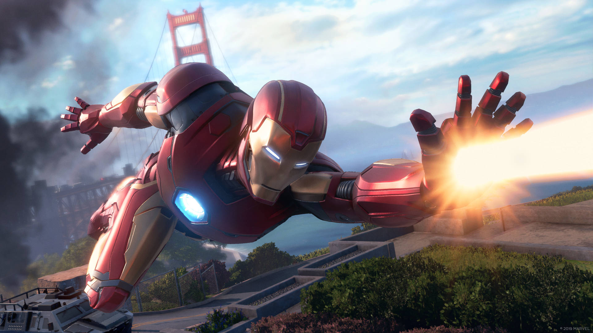 Iron Man 1920 X 1080 Avengers Golden Gate Bridge Background