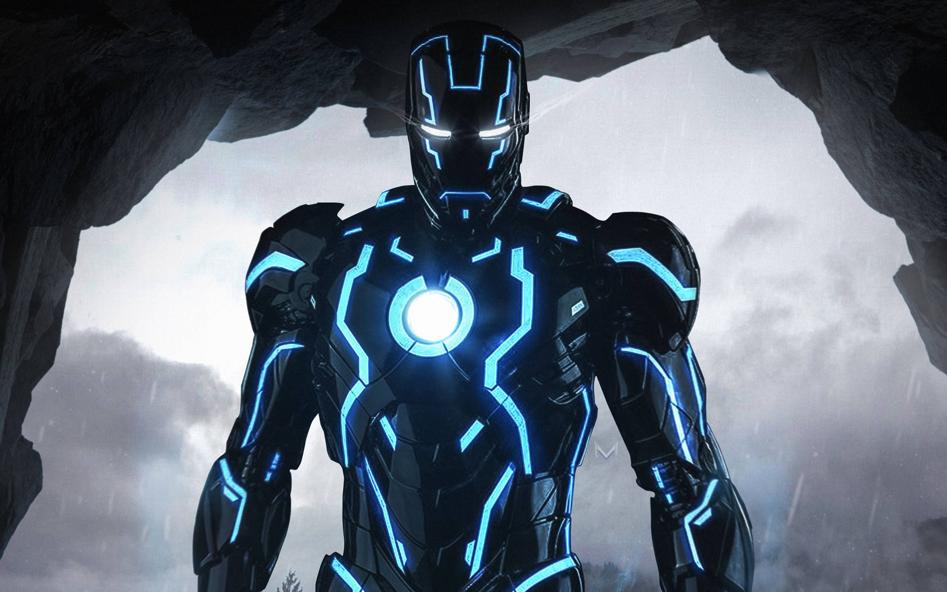 Iron Man 4k Neon Blue Black Body