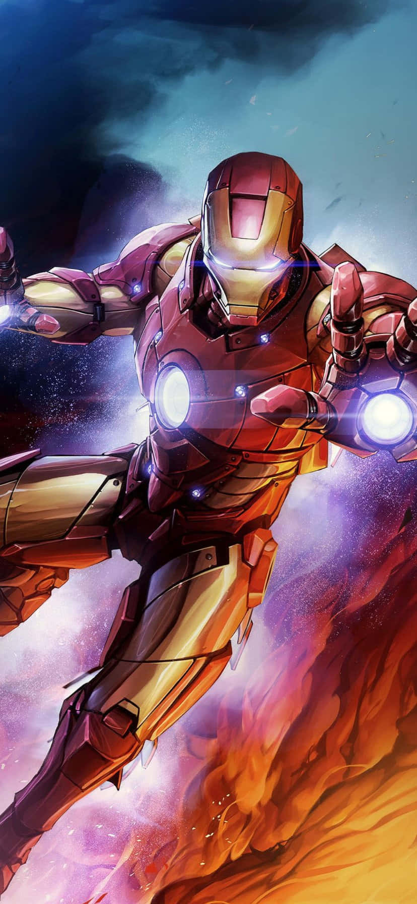 Iron_ Man_ Flying_ Above_ Flames_i Phone11_ Wallpaper Background