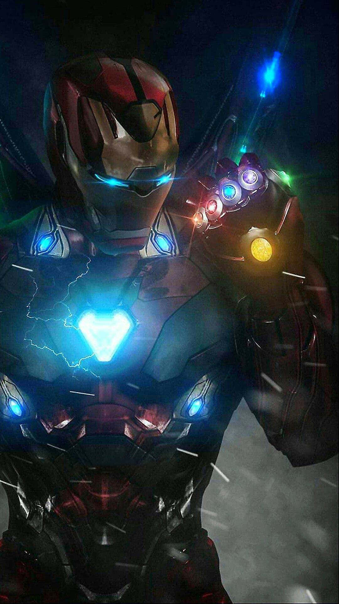 Iron Man In The Dark With His Lights On Background